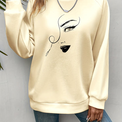 dunnmall  Graphic Print Pullover Sweatshirt, Casual Long Sleeve Crew Neck Sweatshirt For Spring & Fall, Women's Clothing