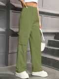 dunnmall  Straight Leg Cargo Pants, Y2K High Waist Solid Pants For Spring & Fall, Women's Clothing