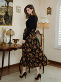 Women's Dresses Knitted Long-sleeve Paneled Floral Swing Dresses