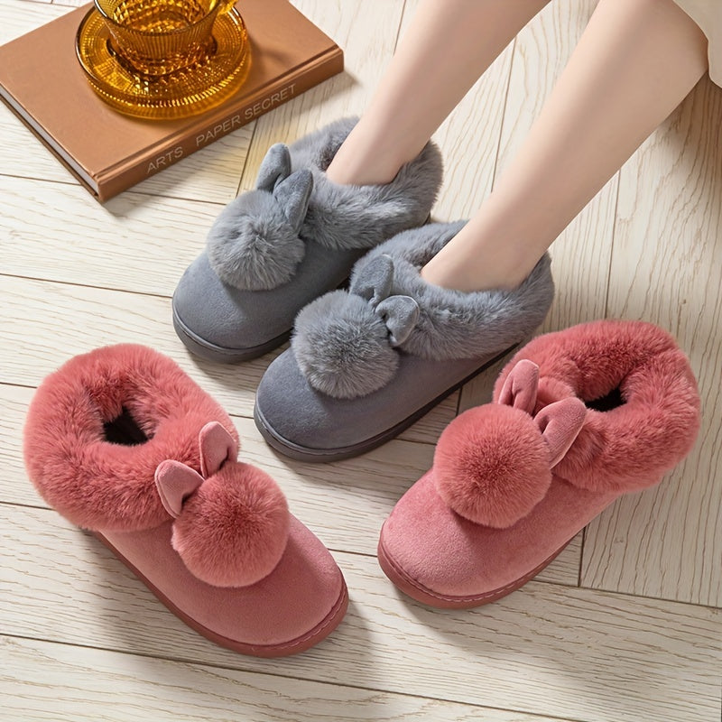 Women's Kawaii Rabbit Decor Slipeprs, Comfortable Plush Lined Slip On Shoes, Women's Warm Winter Shoes