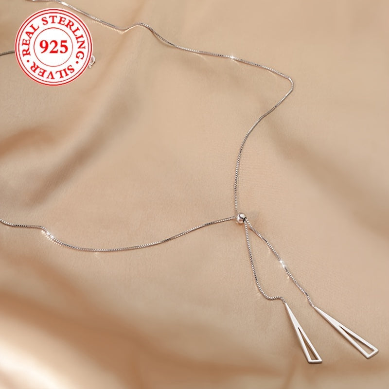 S925 Sterling Silver Adjustable Geometric Triangle Pull-Chain Lariat Necklace Elegant Style Y Shape Necklace Minimalist Vacation Style Accessory