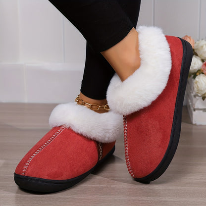 Winter Fluffy Plush Lined Slippers, Solid Color Closed Toe Soft Sole Slip On Shoes, Cozy & Warm Home Slippers