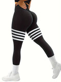 dunnmall  Striped Scrunch Butt Lifting Workout Leggings For Women, Booty High Waist Yoga Pants Gym Tights, Women's Activewear
