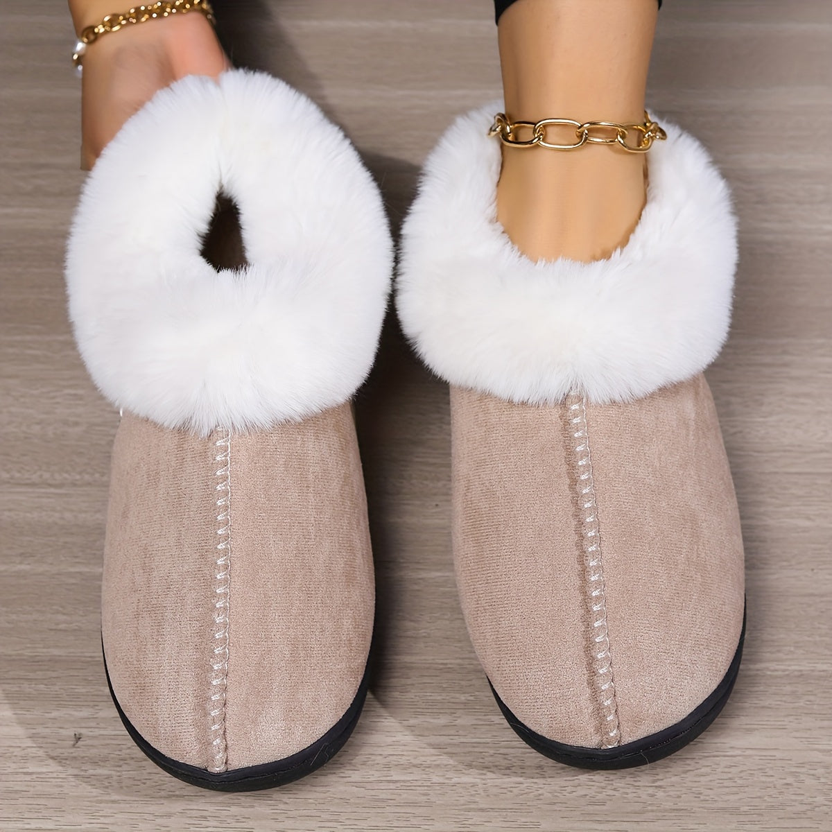 Winter Fluffy Plush Lined Slippers, Solid Color Closed Toe Soft Sole Slip On Shoes, Cozy & Warm Home Slippers