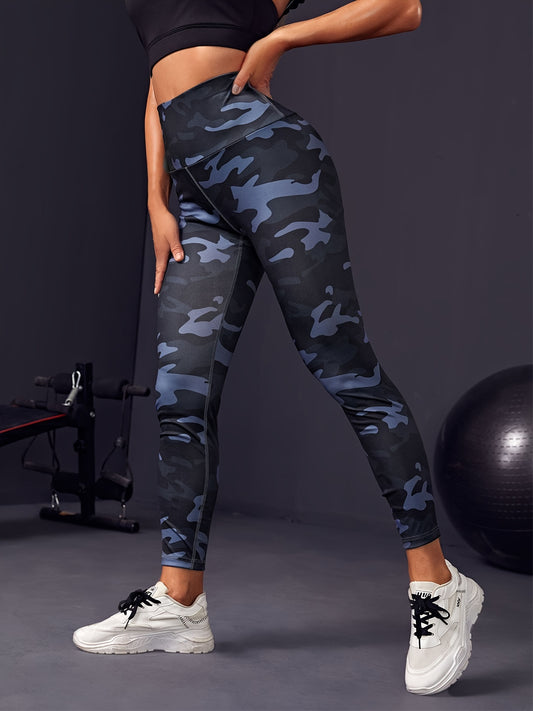 dunnmall  Camouflage Pattern Fitness Running Sports Leggings, Gym Workout Tight Pants, Women's Activewear