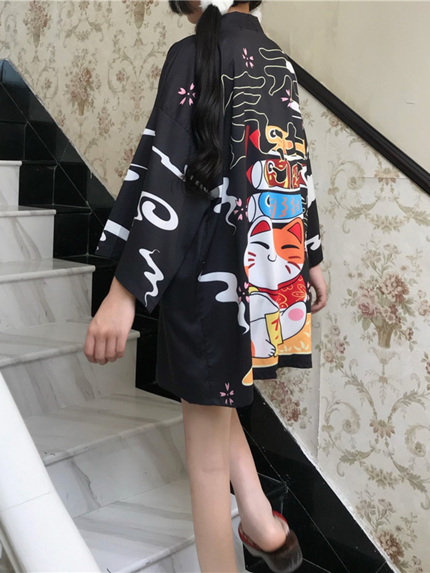 Graphic Print Open Front Kimono, Casual Cover Up Kimono For Spring & Summer, Women's Clothing