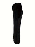 Solid High Waist Rib Knit Pants, Elegant Button Slim Pants For Fall & Winter, Women's Clothing