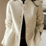 Button Front Solid Coat, Casual Long Sleeve Fall & Winter Outerwear, Women's Clothing