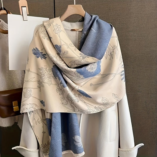 Women's Winter Thick Warm Scarf Imitated Cashmere Plant Print Short Beard Shawl Air Conditioning Room Warm Shawl