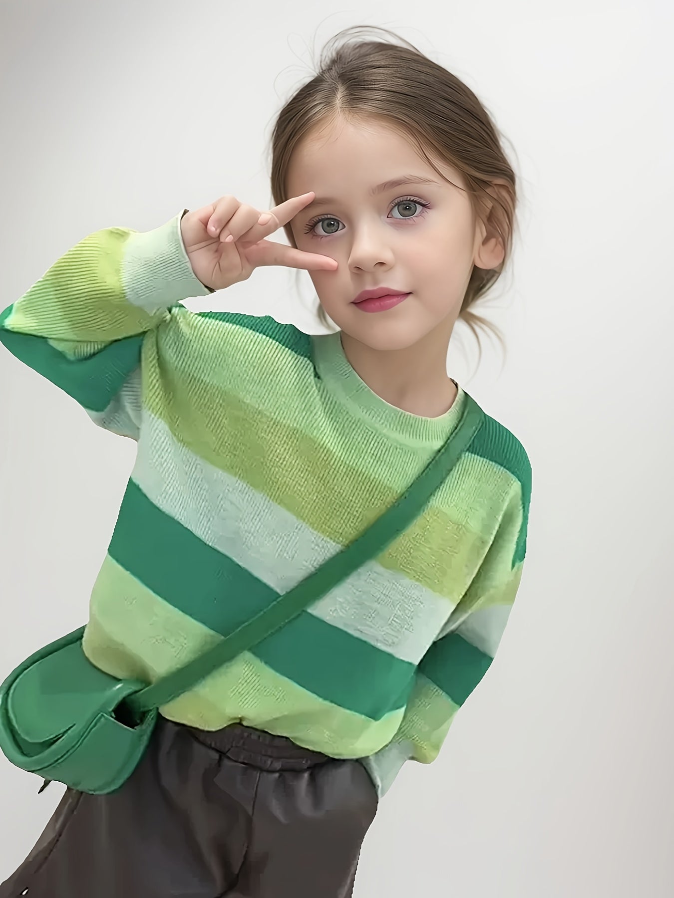 Vibrant Contrast Color Knit Sweater for Girls - Soft, Loose, Comfy Crew Neck Pullover with Long Sleeves, Perfect for Fall and Spring Season, Casual Knitwear Tops for Everyday Wear