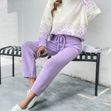 Ombre Casual Knitted Two-piece Set, Long Sleeve Sweater & Drawstring Waist Pants Outfits, Women's Clothing