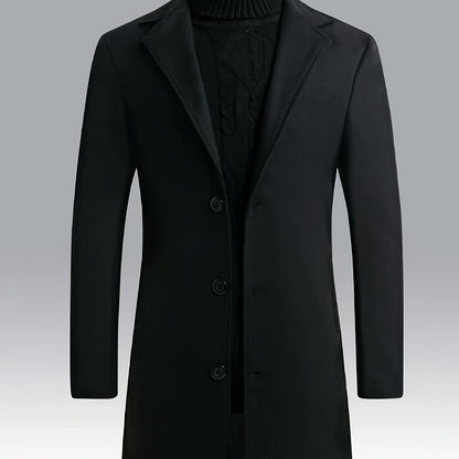 Men's Single Breasted Trench Coat, Casual Elegant Lapel Overcoat For Business