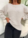 Solid Boat Neck Knit Bat Sleeve Sweater, Casual Long Sleeve Versatile Sweater, Women's Clothing