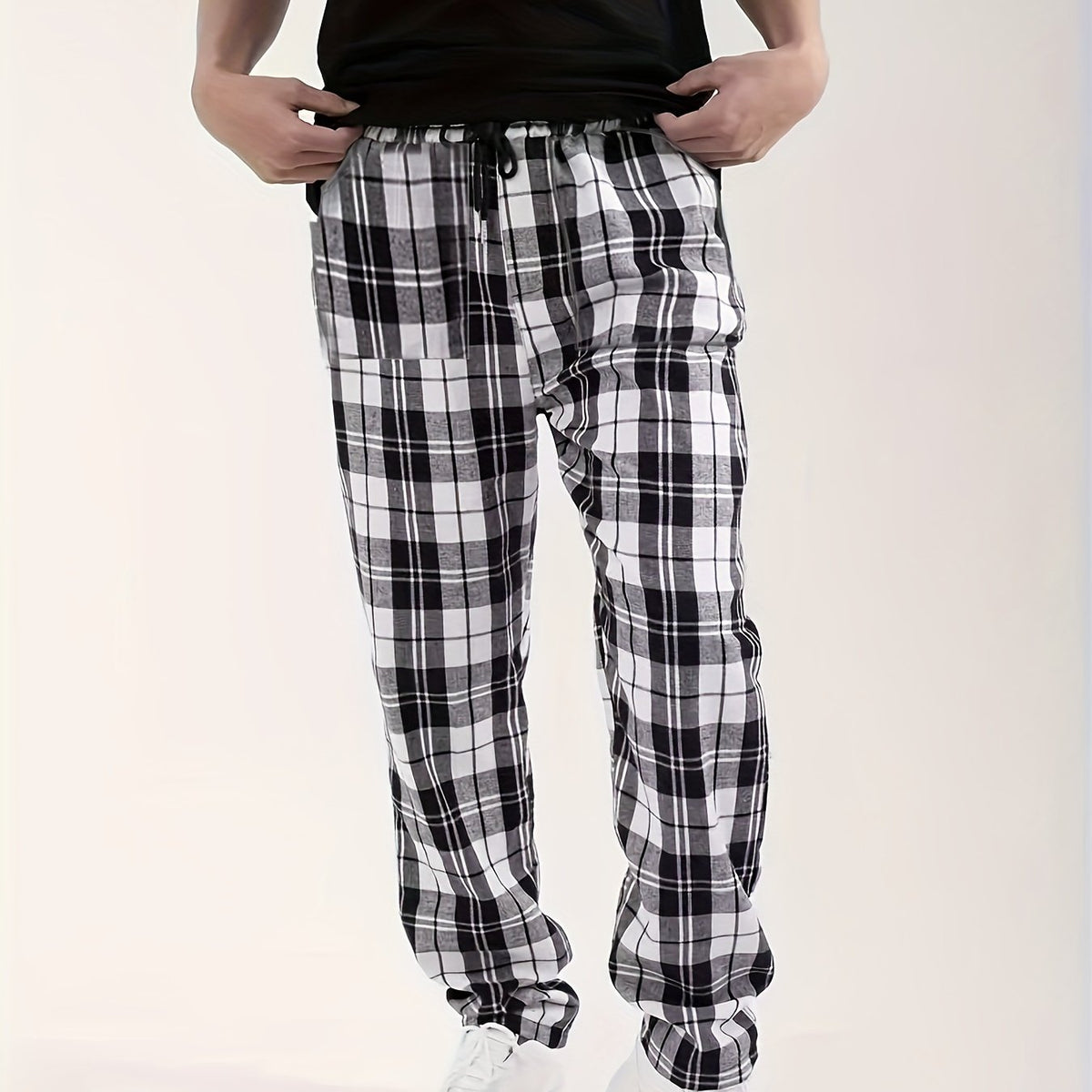 Mens Ultra-Comfortable Plaid Pants - Stylishly Casual, Cozy Loungewear, Fashionable - Designed for Home Relaxation, Pajama-Soft Fabric, Perfect for Lounging Around the Room