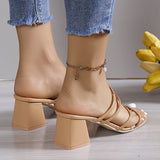 Womens Chic Chunky Heel Sandals - Square Toe Slip-Ons for Summer Style - Comfortable Casual Fashion Pumps