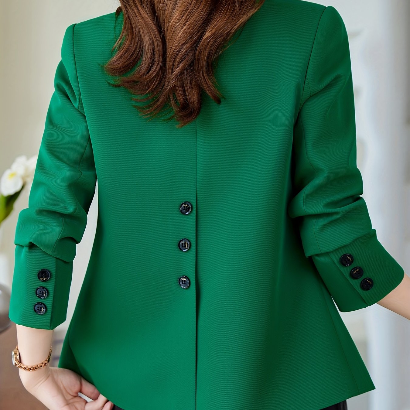 Solid Button Front Blazer, Casual Long Sleeve Lapel Blazer For Office, Women's Clothing