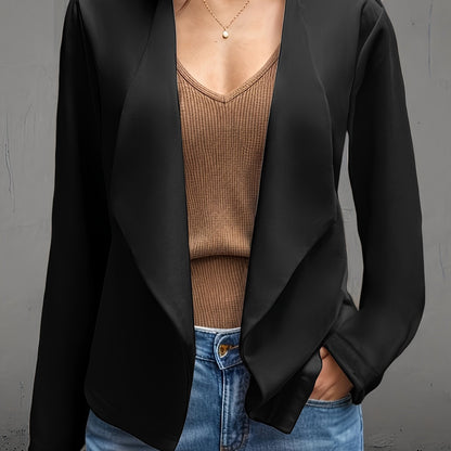 Long Sleeve Open Front Jacket, Casual Jacket For Spring & Fall, Women's Clothing