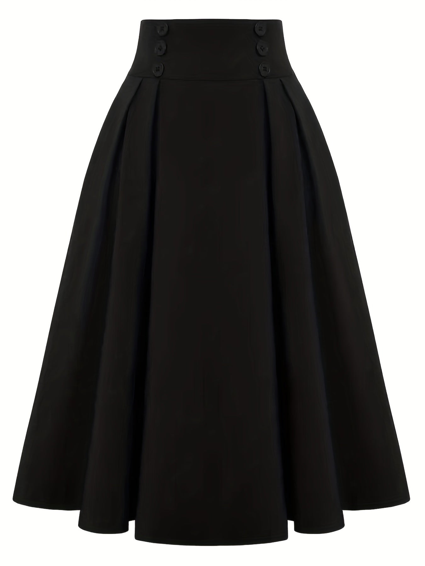 Versatile Solid Pleated Skirts, Elegant Button Front High Waist Skirts, Women's Clothing