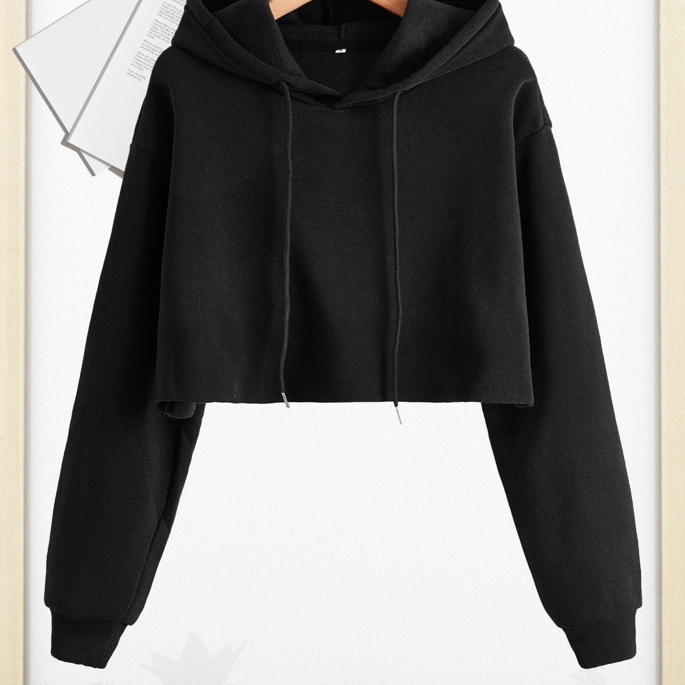 dunnmall Women Pullover Cropped Hoodies, Long Sleeves Sweatshirts, Casual Basic Hooded Top