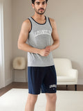 1 Set Men's Cool LA Letter Print Vests & Shorts Pajama Set, Comfortable & Skin-friendly Style Pajamas For Men's Cozy Loungewear