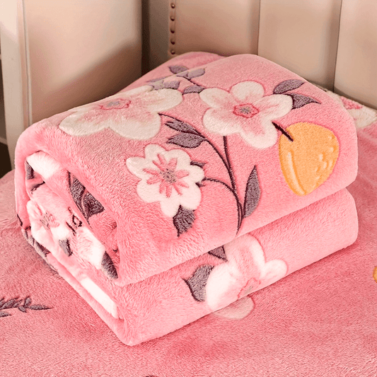 Ultra-Soft Coral Fleece Throw Blanket - Versatile For All Seasons, Perfect For Bed, Sofa, Office, Camping & Travel - Machine Washable, Floral Design