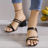 Womens Chic Chunky Heel Sandals - Square Toe Slip-Ons for Summer Style - Comfortable Casual Fashion Pumps