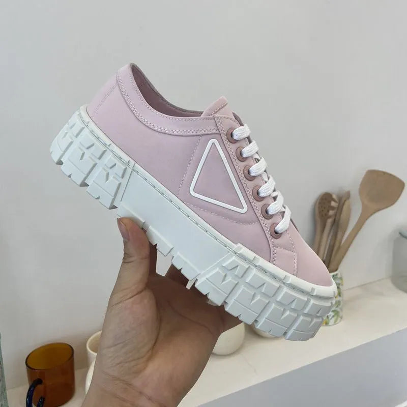 Double Wheel Nylon Gabardine Sneaker shoes Chunky Lightweight Sole Shoes For Women White Blue Desert Beige Platform Canvas p Sneakers Inspired