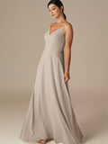 ALICEPUB V-Neck Bridesmaid Dresses For Women Long Chiffon Formal Evening Dress With Drape Decor