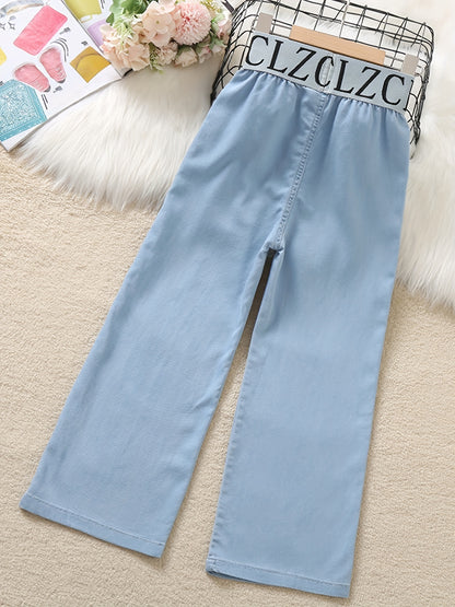 Girls Stylish High Waist Lightweight Denim Trousers Wide-leg Summer Thin Loose Jeans, Summer Clothes For Teens Girls & Kids