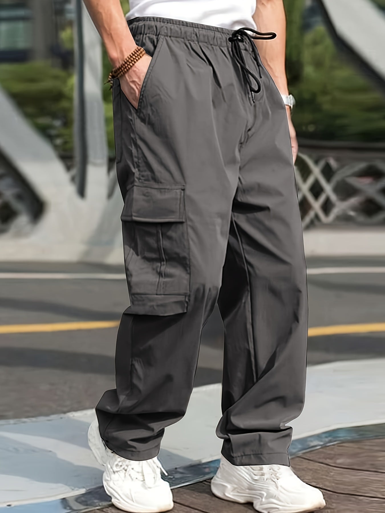 Trendy Solid Cargo Pants, Men's Multi Flap Pocket Trousers, Loose Casual Outdoor Pants, Men's Work Pants Outdoors Streetwear Hip Hop Style