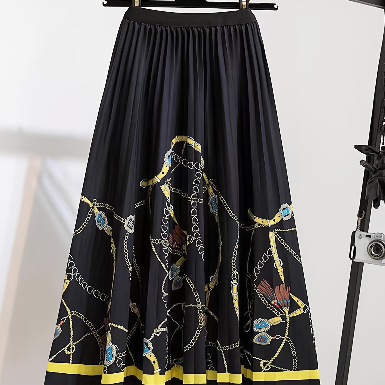 Graphic Printed Pleated Skirt, Casual Elastic Waist Skirt For Spring & Summer, Women's Clothing