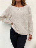 Solid Boat Neck Knit Bat Sleeve Sweater, Casual Long Sleeve Versatile Sweater, Women's Clothing