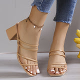 Womens Chic Chunky Heel Sandals - Square Toe Slip-Ons for Summer Style - Comfortable Casual Fashion Pumps