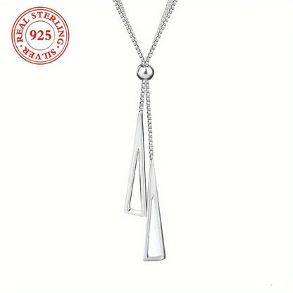 S925 Sterling Silver Adjustable Geometric Triangle Pull-Chain Lariat Necklace Elegant Style Y Shape Necklace Minimalist Vacation Style Accessory