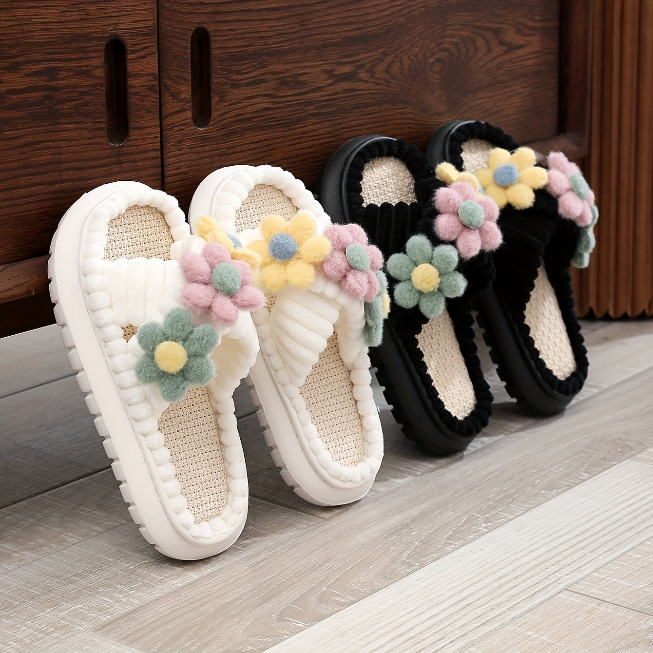 Ultra-Comfortable Flower Accent Slippers - Effortless Slip-On, Ultra-Soft Padding - Stylish Indoor Shoes for Lounging & Leisure