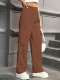 dunnmall  Straight Leg Cargo Pants, Y2K High Waist Solid Pants For Spring & Fall, Women's Clothing