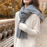 dunnmall Solid Color Metal Buckle Knitted Shawl, Elegant Thick Warm Elastic Scarf, Autumn Winter Coldproof Windproof Cloak