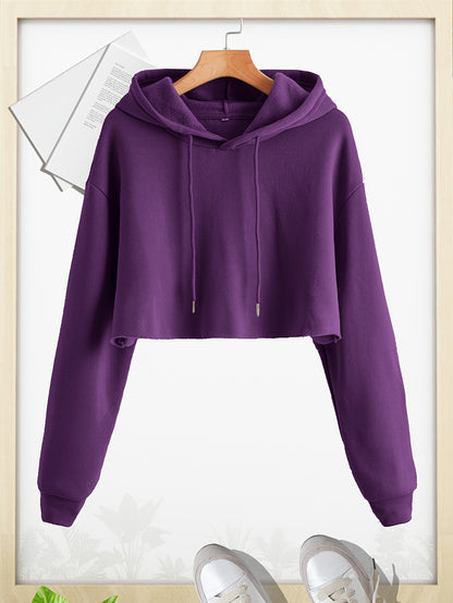 dunnmall Women Pullover Cropped Hoodies, Long Sleeves Sweatshirts, Casual Basic Hooded Top