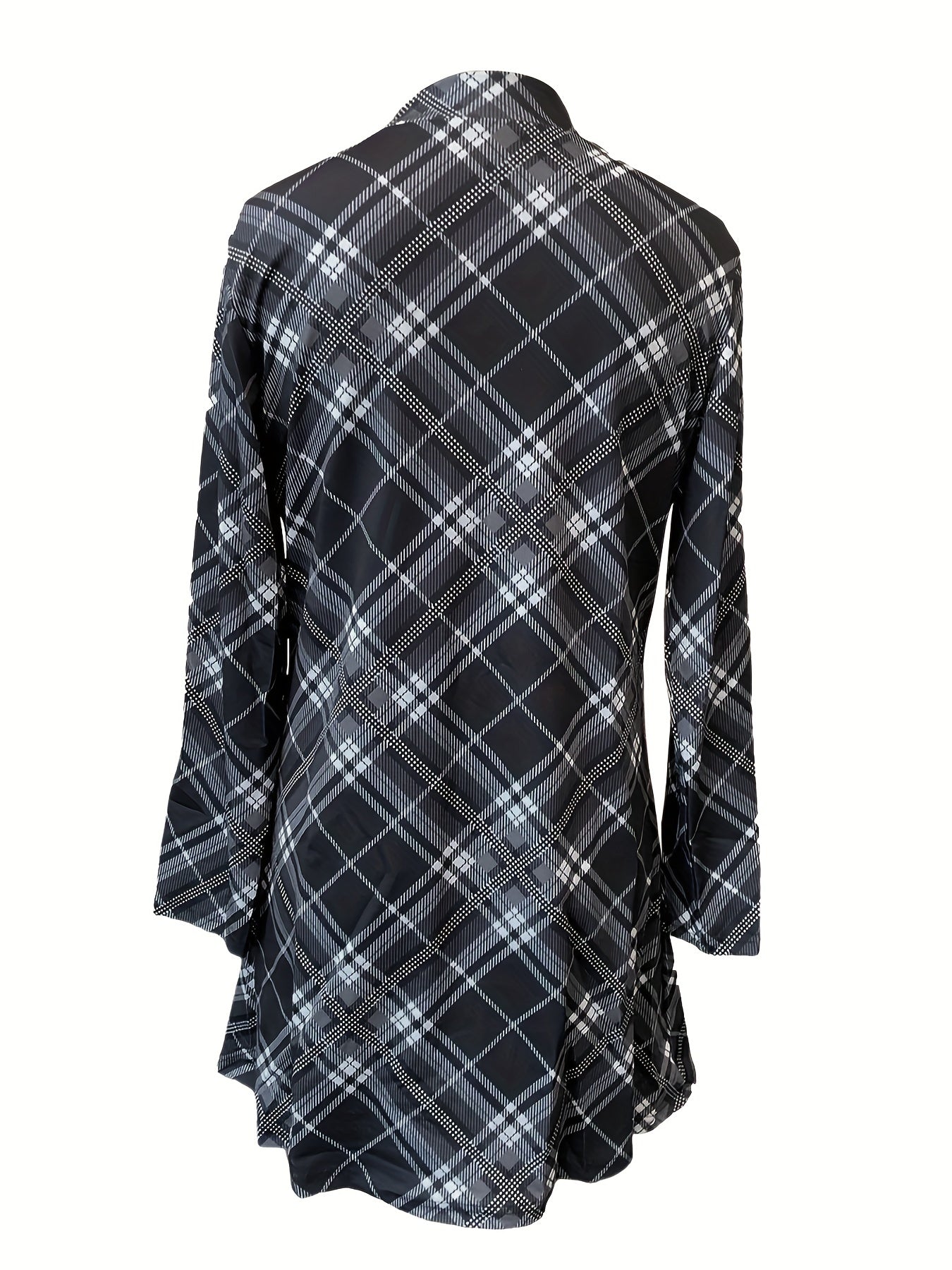 Plaid Print Mock Neck Dress, Elegant Long Sleeve Above Knee Dress, Women's Clothing