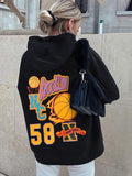 dunnmall  Basketball & Letter Print Hoodie, Casual Long Sleeve Drop Shoulder Hoodie Sweatshirt, Women's Clothing
