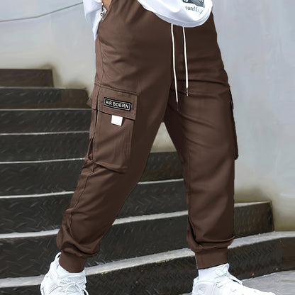 Tech Wear Multi Pocket Harem Pants, Men's Casual Stretch Waist Drawstring Cargo Pants