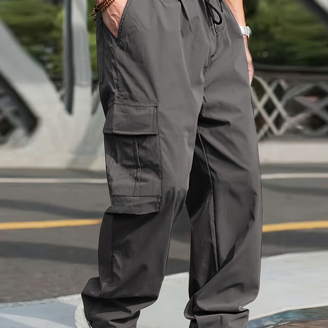 Trendy Solid Cargo Pants, Men's Multi Flap Pocket Trousers, Loose Casual Outdoor Pants, Men's Work Pants Outdoors Streetwear Hip Hop Style