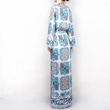 Casual Dresses Boho Beach Dress Muslim Fashion Women's Clothing Blue And White Porcelain Evening Gown Abayas For Women Printed