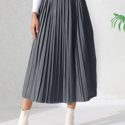 Solid Pleated Skirt, Casual Midi Skirt For Spring & Summer, Women's Clothing