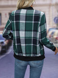 Plaid Zipper Front Jcaket, Casual Long Sleeve Jacket For Spring & Fall, Women's Clothing