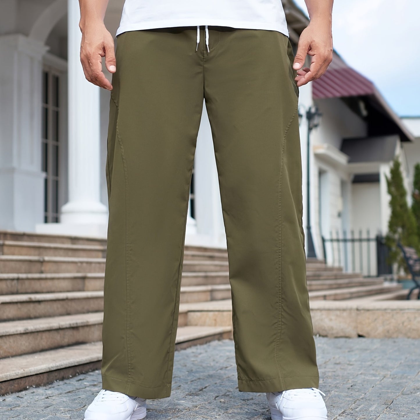 xieyinshe Plus Size Men's Solid Pants Long Straight Pants For Autumn/winter, Men's Clothing