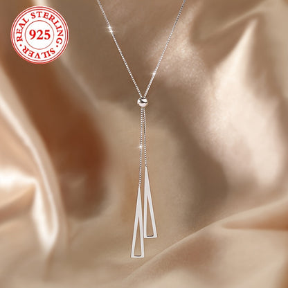 S925 Sterling Silver Adjustable Geometric Triangle Pull-Chain Lariat Necklace Elegant Style Y Shape Necklace Minimalist Vacation Style Accessory