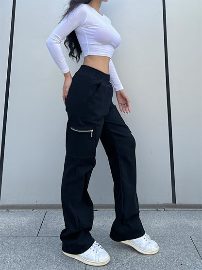 Straight Leg Cargo Pants, Y2K Streetwear Casual Pants, Women's Clothing