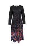 Abstract Print Long Sleeve Dress, Casual Crew Neck Midi Dress, Women's Clothing