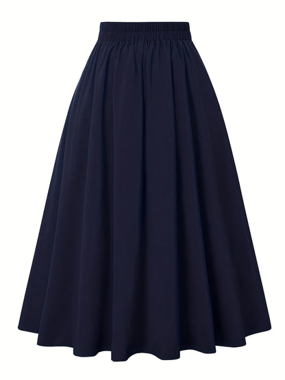 Versatile Solid Pleated Skirts, Elegant Button Front High Waist Skirts, Women's Clothing